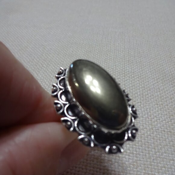 Unique APACHE PYRITE Handmade Sterling Ring Size 9 #851B - Picture 3 of 3